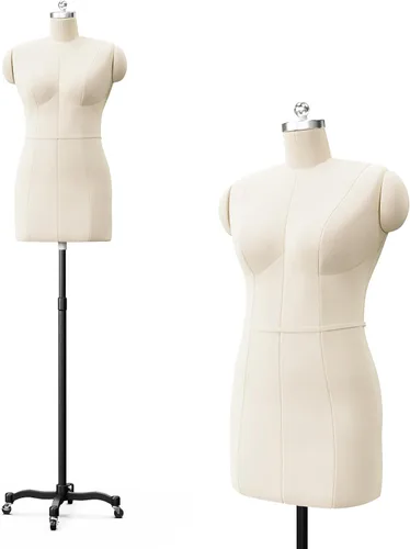 Vista 9 de Bonnlo Maniquí de costura femenino, talla 6, forma de vestido profesional para exhibición y diseño de sastre, torso ajustable en altura con base