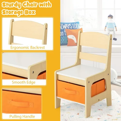 Vista 6 de Costzon - Juego de mesa y sillas para niños, escritorio de actividades multifuncional de madera para niños pequeños con mesa reversible, cajones