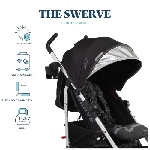 Vista 3 de Baby Delight Carriola Swerve Ligera para viajes y todos los días Reclinación multiposición Plegado compacto Almacenamiento extra Negro