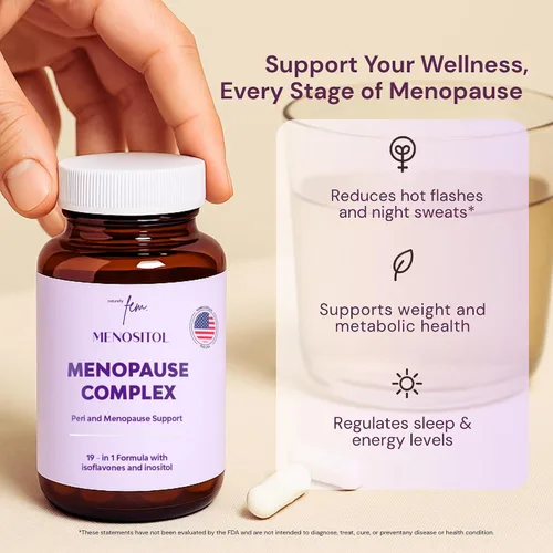 Vista 3 de Inositol FEM Menositol 19 en 1 60 cápsulas, suplementos de perimenopausia y menopausia para mujeres pérdida de peso con mio-inositol, D-chiro e