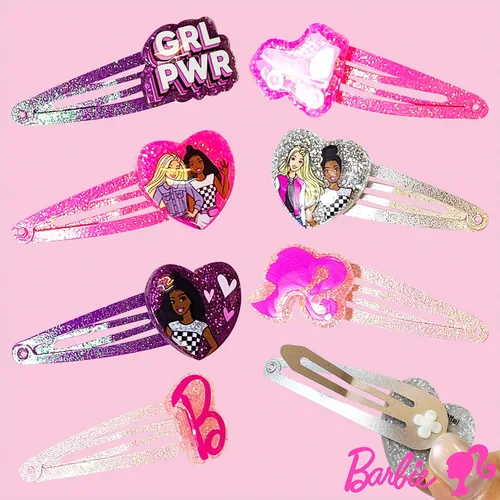 Vista 5 de LUV HER Clips de pelo Barbie para niñas, clips de presión, paquete de 8, multicolor, para edades 3+