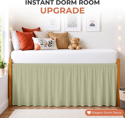 Vista 46 de Dorm Ruffle Twin XL 28" Drop Extra Long BedSkirt, Premium Brushed Microfiber Tailored Drop, Put On Elastic Long Dust Ruffle, Split Corner, Bedroom