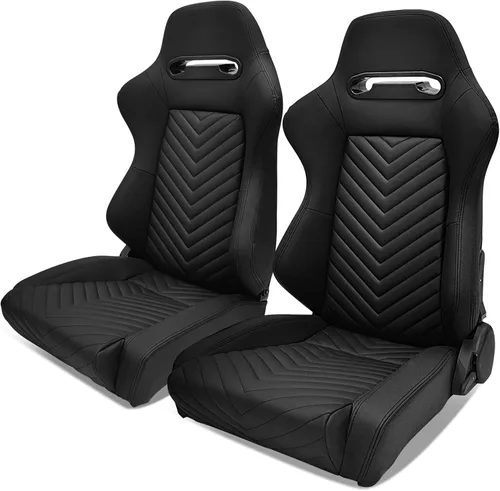 Vista 43 de IKON MOTORSPORTS, Asiento universal de carreras PU + cuero de carbono + gamuza, con deslizadores dobles, asiento deportivo reclinable negro