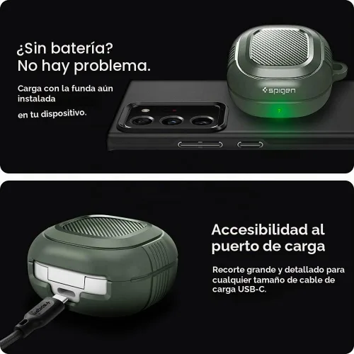 Vista 6 de Spigen Armadura resistente para Galaxy Buds Core, Buds FE, Buds 2 Pro y Verde