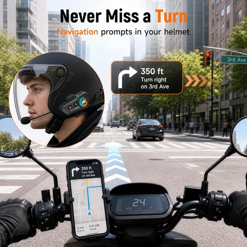 Vista 2 de Moman Auriculares para casco de motocicleta, altavoces de alta fidelidad manos libres, cancelación de ruido dual con sonido fuerte, asistente de voz