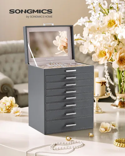 Vista 3 de SONGMICS Joyero organizador de 8 niveles, grande con espejo grande, 7 cajones, gran capacidad, almacenamiento de joyas, estilo moderno, regalo