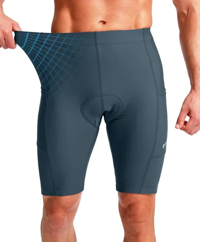 Vista 3 de Bikewa Pantalones cortos de ciclismo para hombre, acolchados en 3D, ciclismo de carretera, montaña, ciclismo, ciclismo, ciclismo UPF 50+, bolsillos