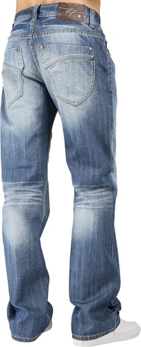 Vista 2 de Level 7 Jeans relajados y de pierna recta para hombre con corte de bota y bolsillo con cremallera