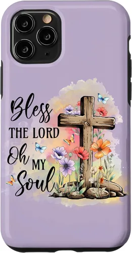 Vista 13 de Funda para iPhone 12 mini Bless The Lord Jesucristo Cross Purple Flower Butterfly Case