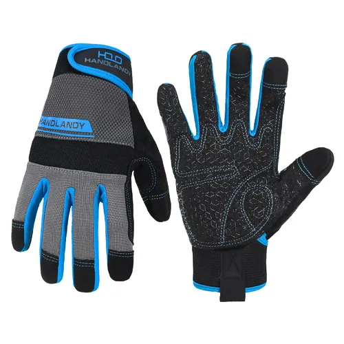 Vista 14 de HANDLANDY Guantes de trabajo de agarre para mujeres y hombres, guantes de trabajo de seguridad y utilidad para jardín, guantes de mecánicos Negro