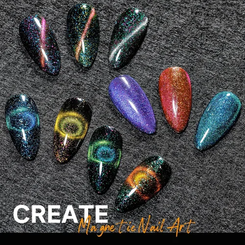 Vista 3 de MIZHSE Esmalte de uñas de gel de ojo de gato, 10 colores, juego de esmalte de gel magnético con purpurina con barra magnética, efecto galaxia