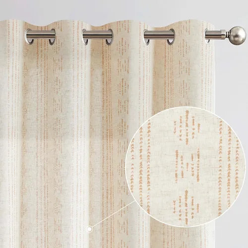 Vista 23 de jinchan Cortinas bohemias a rayas para sala de estar, cortinas de lino estilo granja de 63 pulgadas de largo, 2 paneles para dormitorio, mudcloth