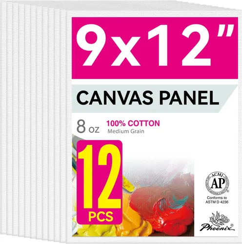 Vista 12 de PHOENIX Paneles de Lienzo Pequeños para Pintura de 3x5 Pulgadas, Paquete de Valor de 12 Unidades - 8 Oz Triple Imprimado 100% Algodón Libre de Ácido