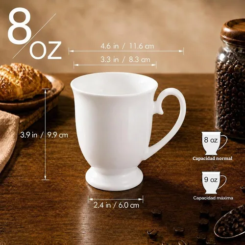 Vista 3 de Juego de 2 tazas de café blancas de porcelana fina (8 onzas)