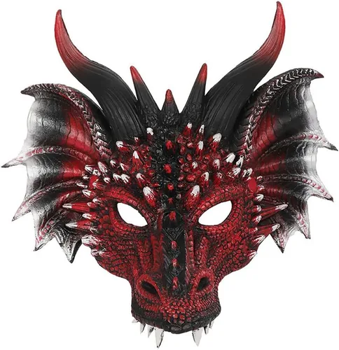 Vista 15 de Himine - Máscara de cosplay de cabeza de dragón para festival, fiesta y Halloween Negro