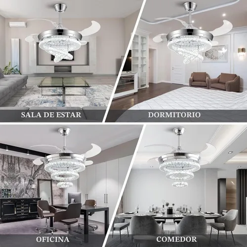 Vista 6 de Ventilador de techo de 42" de cristal con luces, ventilador de araña de cristal moderno DIY con control remoto, ventilador de techo retráctil
