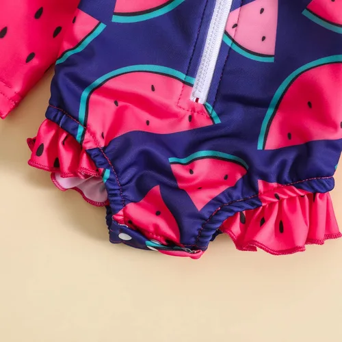 Vista 7 de Traje de baño de una pieza con cremallera de manga larga para bebé niña con gorro