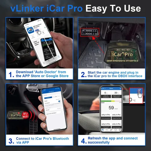 Vista 6 de iCar Pro Mini OBD2 Escáner Bluetooth para iOS/Android, Adaptador OBD, Herramienta de Lectura de Códigos de Diagnóstico de Coche