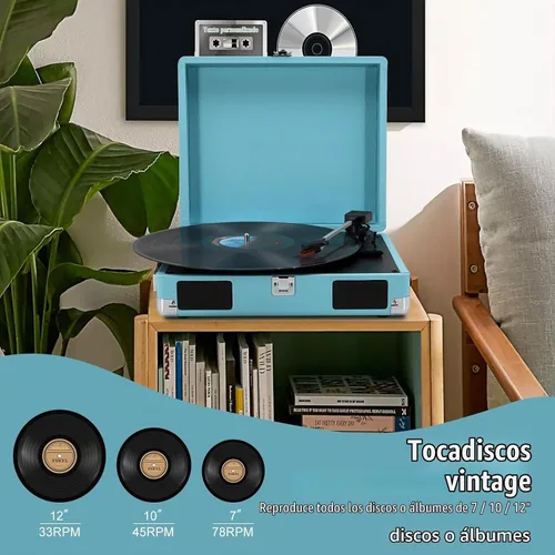 Vista 4 de LP&No.1 Reproductor de discos de vinilo Maleta Reproductor de vinilo, azul