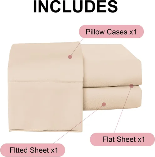 Vista 8 de Shunjie.Home - Juego de sábanas de 100 % algodón para cama individual de 600 hilos, tejido satinado, juego de 3 piezas, bolsillos profundos con Beige
