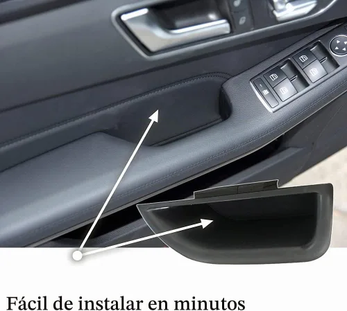 Vista 5 de Manija de bolsillo de almacenamiento lateral delantera, reposabrazos, contenedor de teléfono negro para Mercedes Benz Clase E E350 E400 E500 E63 AMG