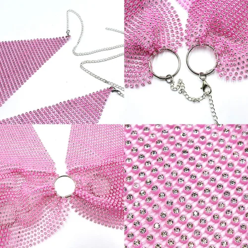 Vista 6 de Camiseta corta sin espalda con diamantes de imitación brillantes para mujer, sexy, halter, transparente, para salir por la noche, fiesta, club