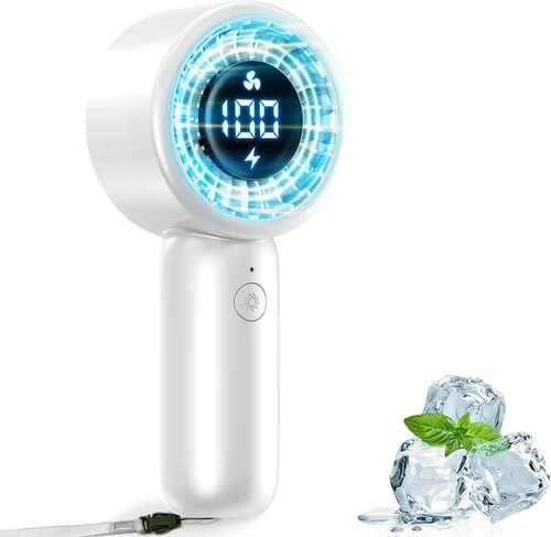 Vista 10 de Ventilador turbo portátil de mano con pantalla LED, refrigeración turboalimentada de 32 pies, larga duración, 5 velocidades de 4 onzas, ligero