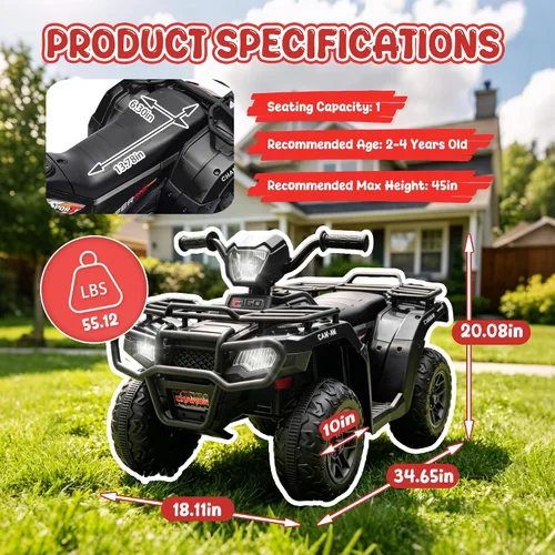 Vista 6 de ATV de 24 V para niños, motor dual de 4 ruedas con 2 velocidades y Negro
