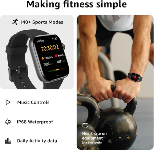 Vista 2 de Reloj inteligente para hombres y mujeres, responder/hacer llamadas, reloj inteligente de 1.85 pulgadas, reloj de fitness con monitor de sueño