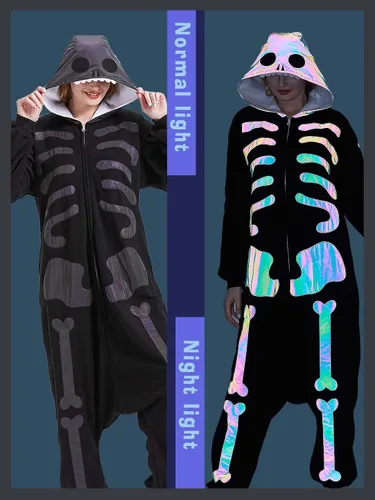 Vista 6 de Pijama mameluco para adultos, disfraz unisex de animales de Halloween, ropa de dormir para hombres y mujeres, traje de cosplay cómodo y divertido