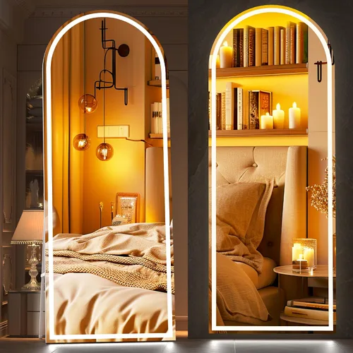 Vista 36 de Hasipu Espejo de Cuerpo Completo de 55" X 18" con Luces, Espejo LED de Arco con Marco Negro de Cuerpo Completo y 3 Temperaturas de Color y Brillo