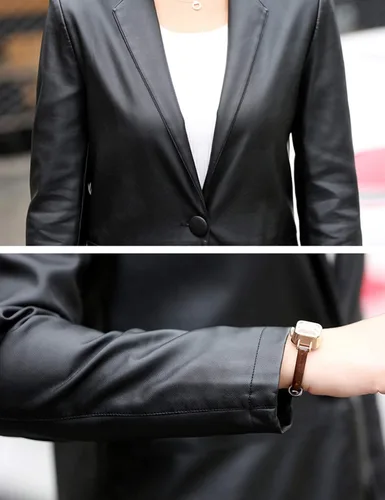 Vista 5 de Tanming Womens PU Faux Leather Jacket Casual Lapel Long Suit Trench Coat Outerwear