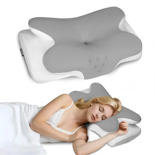 Vista 9 de Almohada cervical para dormir, almohadas de espuma viscoelástica para aliviar el dolor de cuello, almohada ergonómica de contorno de apoyo