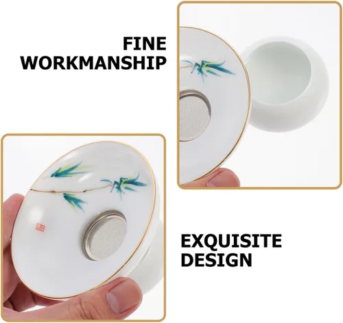 Vista 4 de DOITOOL Colador de filtro de té de cerámica de porcelana con soporte de soporte, juego de utensilios de ceremonia de té chino de Kongfu (estilo 2)