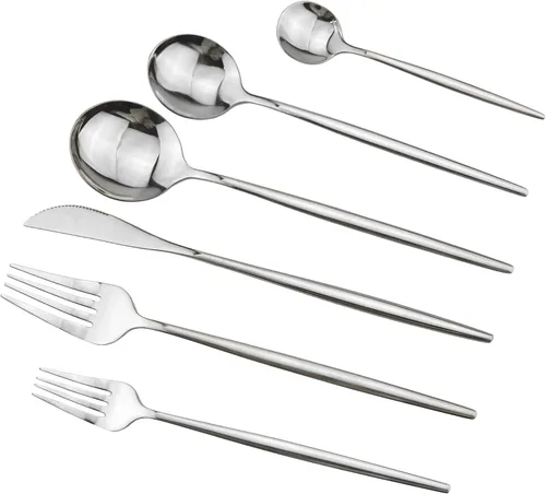Vista 16 de Juego de cubiertos de 10 piezas – Utensilios de acero inoxidable 304 negro, tenedores, cucharas, cuchillos – Cubertería pulido espejo para 2
