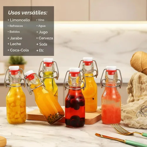 Vista 6 de Ruckae Paquete de 24 botellas de vidrio con tapa abatible de 4 onzas con tapas, botella de vidrio abatible de Kombucha Coquito para jarabe, extracto