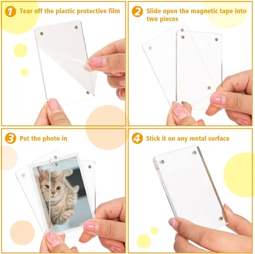 Vista 6 de Mini marco polaroid acrílico para fotos, paquete de 5 marcos magnéticos para refrigerador para pantalla de fotos Instax, transparente de doble cara