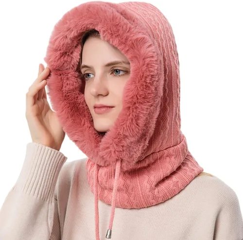 Vista 32 de HUAMULAN Gorro de invierno de una pieza para mujer, pasamontañas de forro polar, pasamontañas, máscara facial, bufanda, orejeras, esquí, nieve