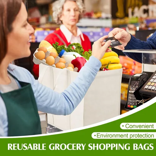 Vista 5 de Hillban Paquete de 30 bolsas de comestibles reutilizables a granel resistentes grandes bolsas de compras lavables plegables con asas