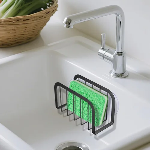 Vista 6 de SHFKS Portaesponjas para Fregadero de Cocina, Organizador de Cocina con Portaesponjas, Portajabón para Platos - Negro