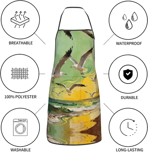 Vista 8 de Delantal de dos cachorros con bolsillos, delantales resistentes a las gotas de agua para mujeres y hombres, delantal ideal para uso doméstico