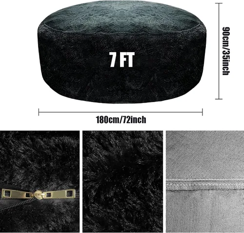 Vista 2 de Funda para puf gigante de 7 pies, (sin relleno, solo funda), ultra suave, para adultos, grande, redondo, suave, esponjoso, sintético, funda