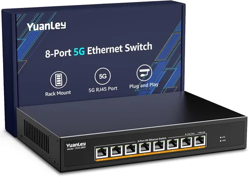 Vista 8 de Switch Ethernet no gestionado de 6 puertos 2.5G, 4 puertos Base-T de 2.5G, 2 SFP de 10G, compatible con 100/1000/2500Mbps, VLAN, sin ventilador