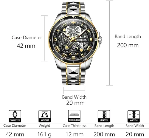 Vista 6 de OLEVS Luxury Automatic Self-Wind Watches for Men, Large Face Tungsten Steel Men's Mechanical Watch with Two Tone Band, 50M Waterproof, Sapphire