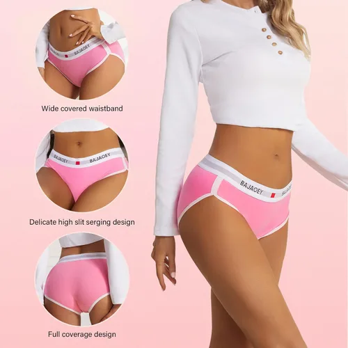 Vista 2 de BAJAOEY Ropa interior de algodón para mujer, suave y transpirable, de corte alto, bragas de bikini atrevidas para mujer, 5 pares, S-XL