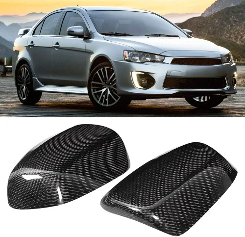 Vista 2 de Cubierta de espejo retrovisor, 1 par de cubierta de espejo retrovisor, carcasa de fibra de carbono, accesorio de automóvil apto para Lancer EX EVO X