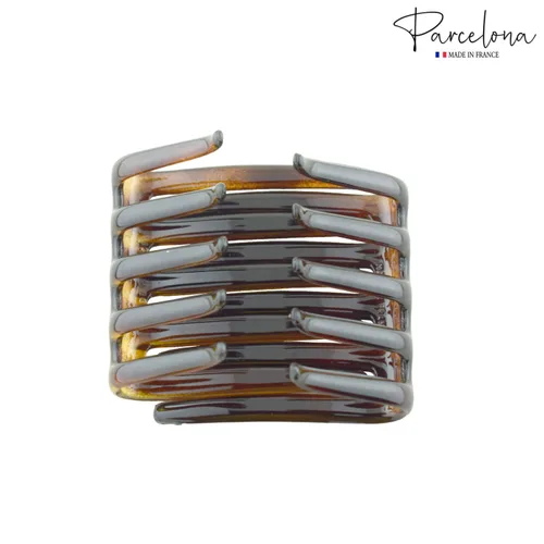 Vista 5 de Parcelona Cangrejo francés entrelazado marrón mediano 2 1/4 pulgadas celuloide antideslizante coleta clips flexibles resistentes pinzas para el pelo
