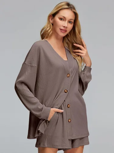 Vista 3 de AUTOMET Conjuntos de 3 piezas para mujer con tops cortos y cárdigan