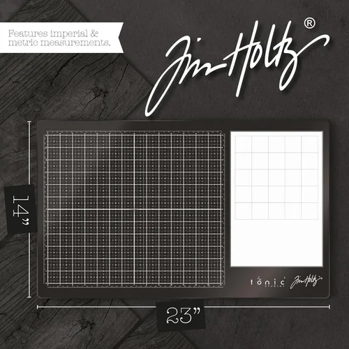 Vista 3 de Tim Holtz - Alfombrilla de corte de vidrio, superficie de trabajo grande con rejilla de medición de 12 x 14 pulgadas y paleta para pintura, tinta