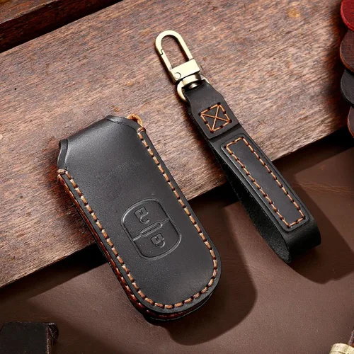 Vista 2 de Funda de cuero para llave de coche para Mazda CX-3 CX-4 CX-5 CX-7 Llavero Smart Remote Key Case Protector 2/3 Botones, 2 Botón-negro
